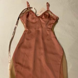 Sleek earthy pink satin cocktail dress